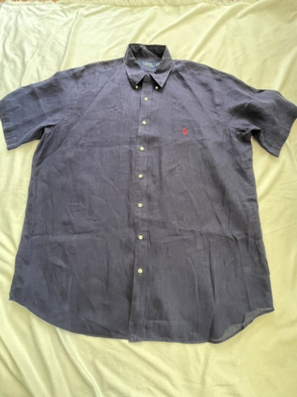 Polo Ralph Lauren Men's Short Sleeve Linen Button-Down Shirt Navy Blue, Size XLT
